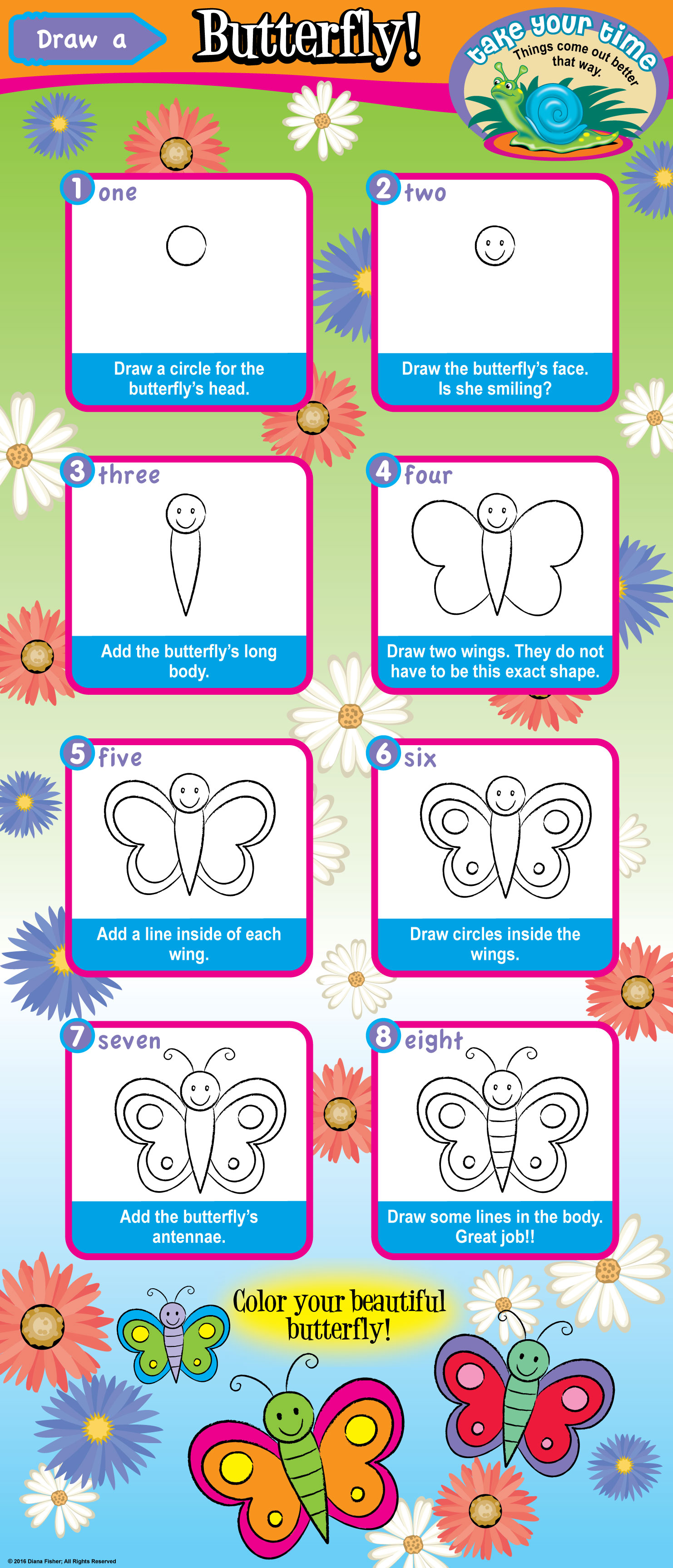 step by step instructions to draw a butterfly for children