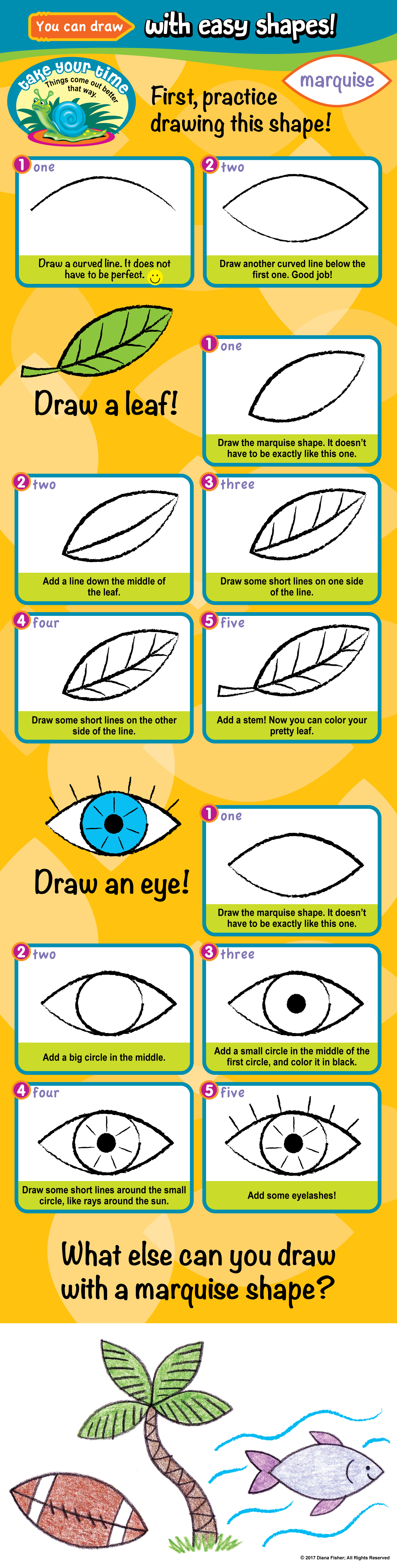 draw an eye and leaf with an easy shape