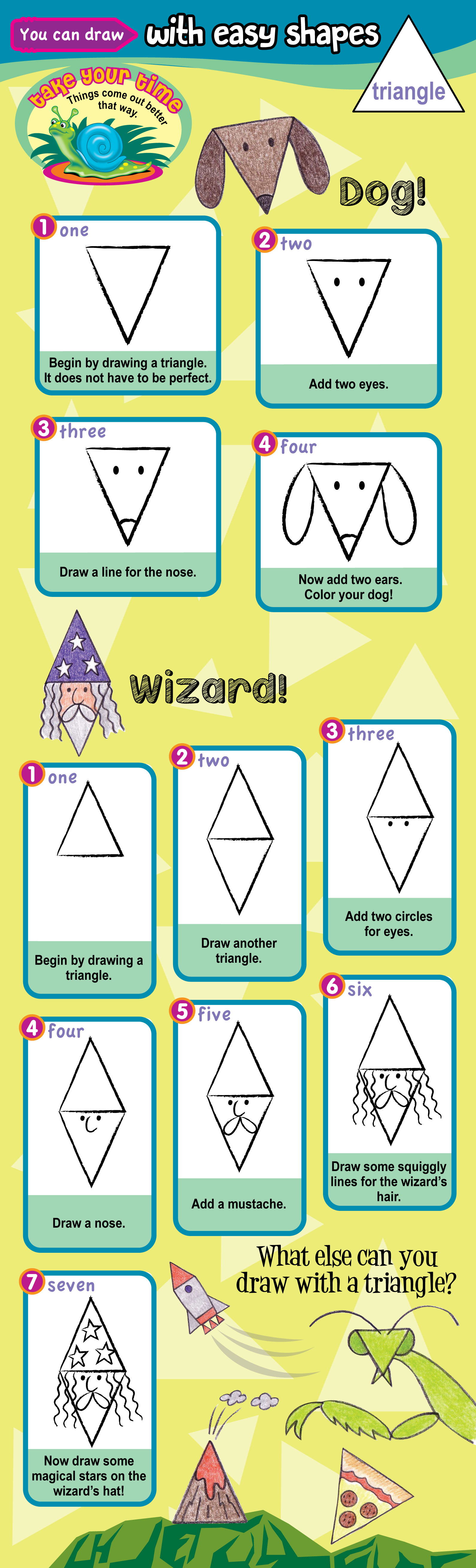 draw a dog and wizard with triangles in easy steps