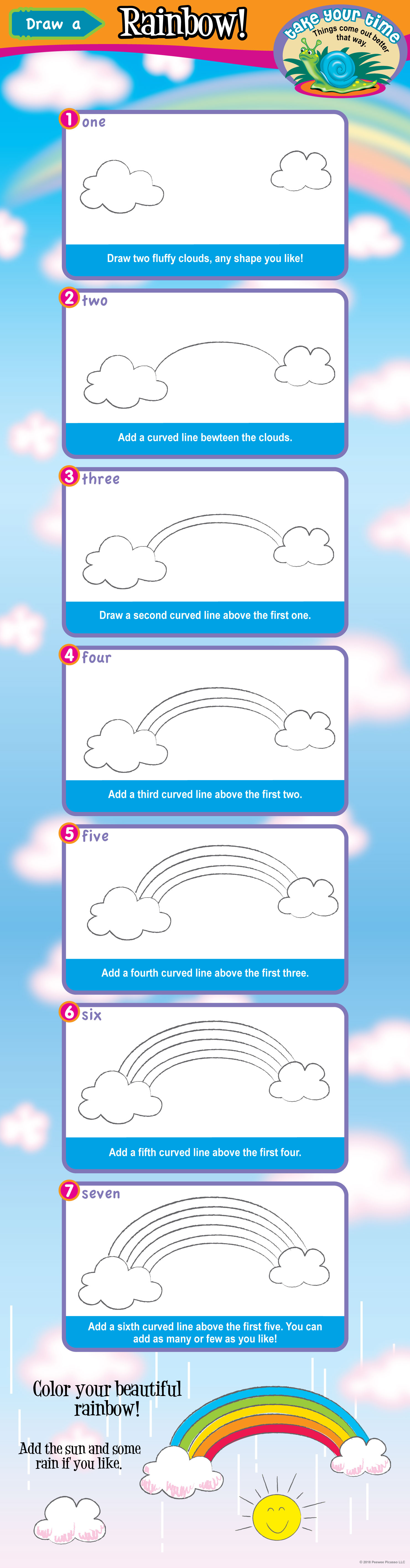 step by step instructions to draw a rainbow for children