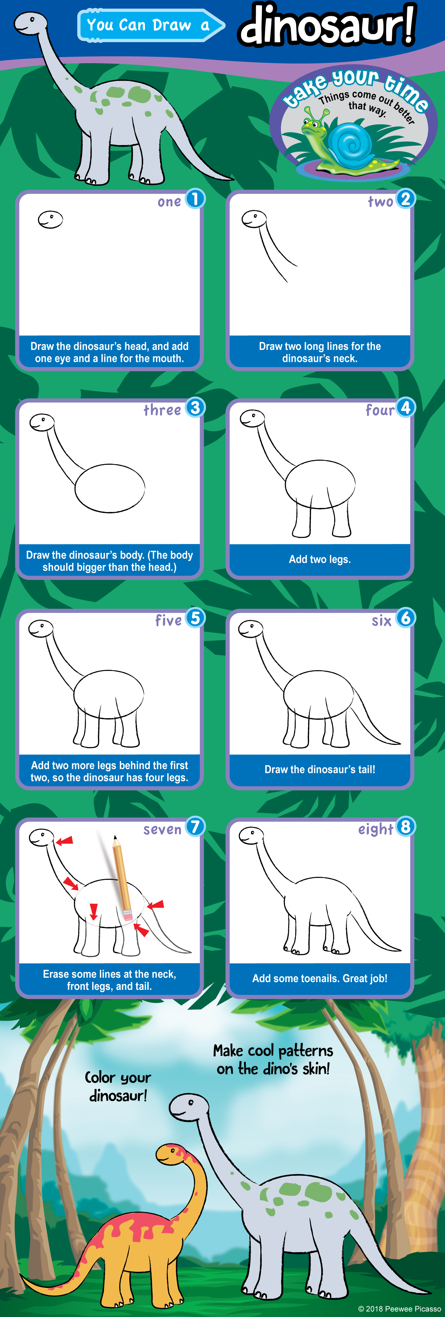 easy steps to draw a dinosaur for children